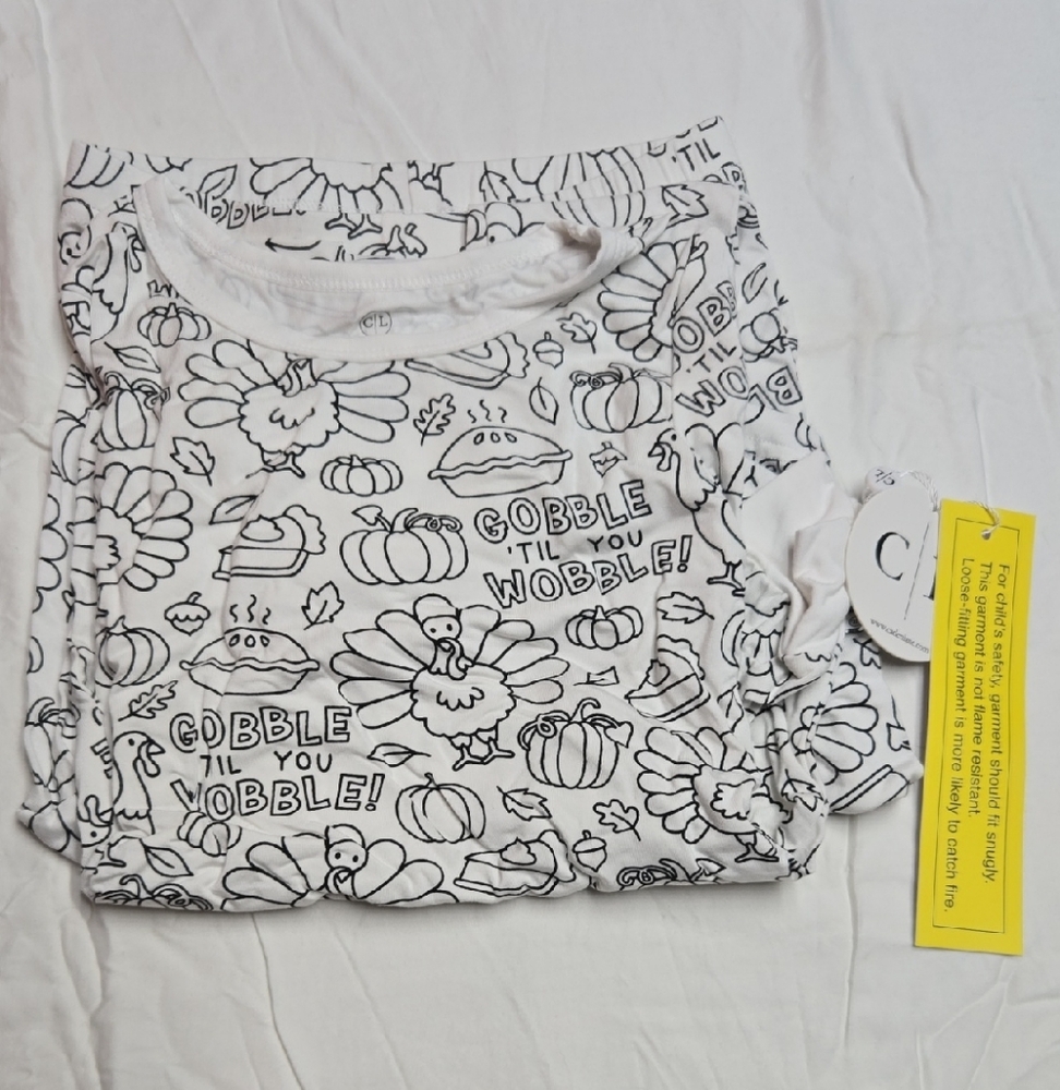 White Gobble Til You Wobble Pajama Set NWT